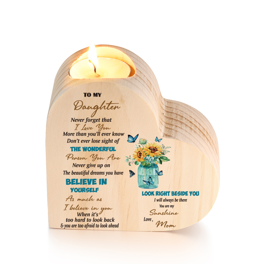To My Daughter-Wooden Heart Candle Holder Sunflowers Candlesticks "I will always be there"-Jessemade AU