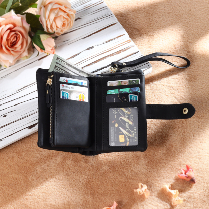 Personalised Women's Leather Wallet Custom Birthday Flower & Name & Photo Wallet Gift for Her