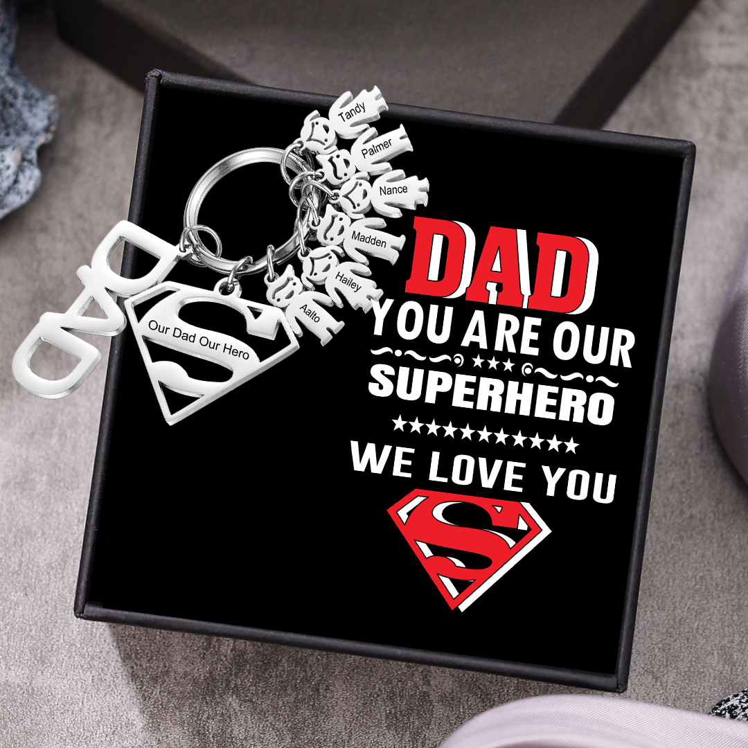 Personalised 6 Kid Charm Keychain with Superman Sign Keyring for Dad-Jessemade AU