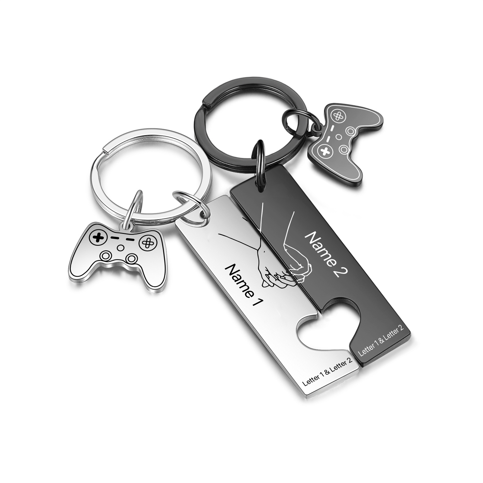 Personalised Couple Keychain Hand in Hand Custom 2 Names & 2 Letters Keyring Game Console Valentine's Day Gift for Him/Her-Jessemade AU