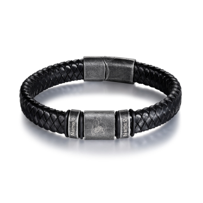 2 Names - Personalised Men's Leather Braided Bracelet Custom Name & Photo Bracelet Vintage Gift for Him-Jessemade AU