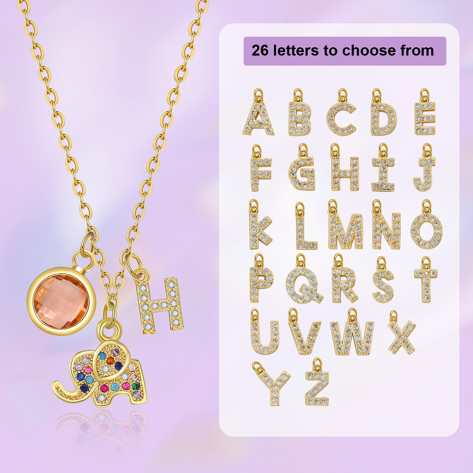 To My Daughter Personalised Elephant Necklace Custom Birthstone and Initial Kid's Necklace-Jessemade AU