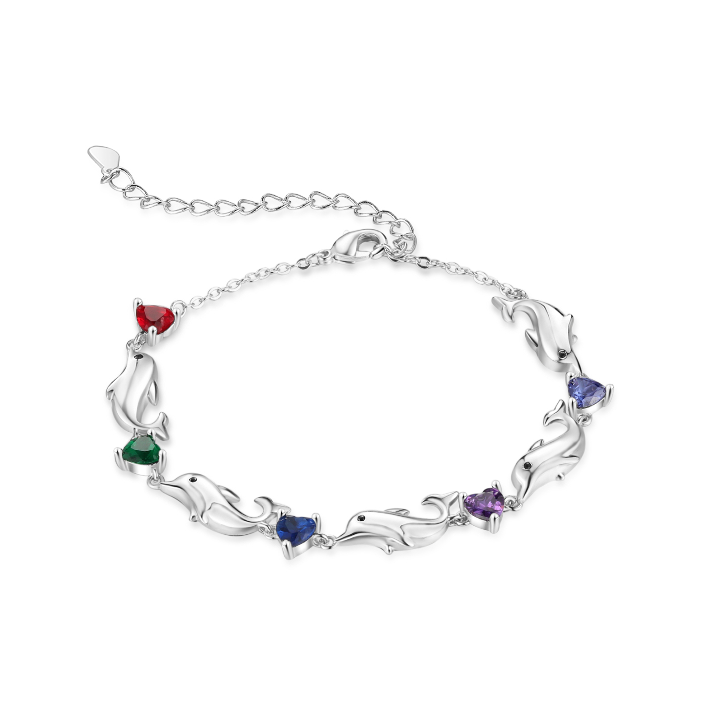 Dolphin Bracelet Personalised 5 Birthstones & 5 Names Women Bracelet-Jessemade AU