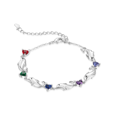 Dolphin Bracelet Personalised 5 Birthstones & 5 Names Women Bracelet-Jessemade AU