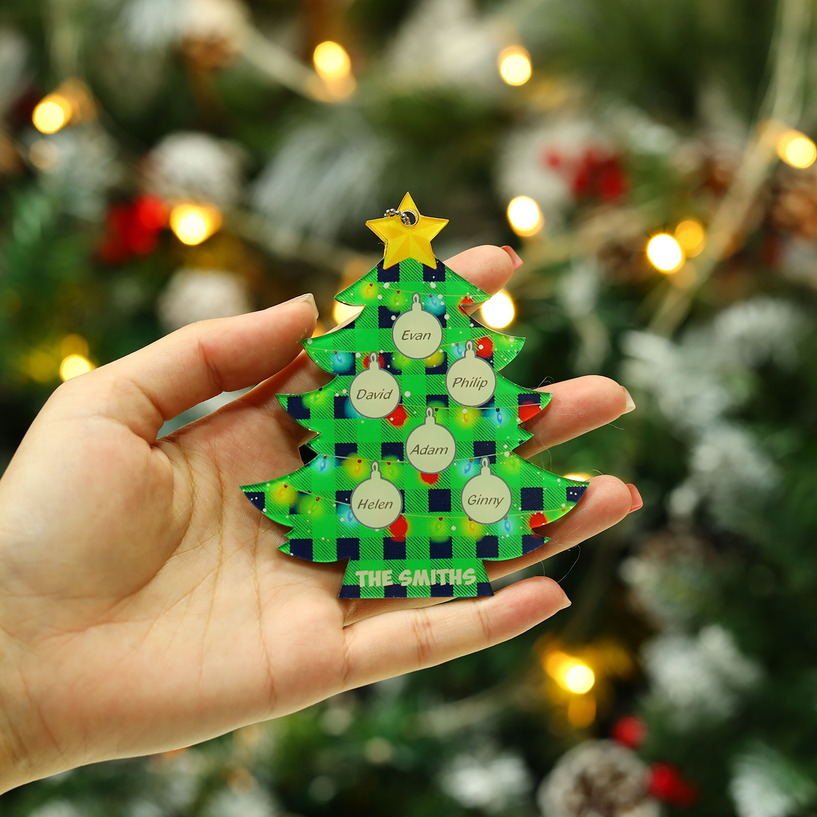 6 Names - Personalised Acrylic Christmas Tree Ornaments Customised Text & Name Xmas Pendant Gifts for Family Friends-Jessemade AU