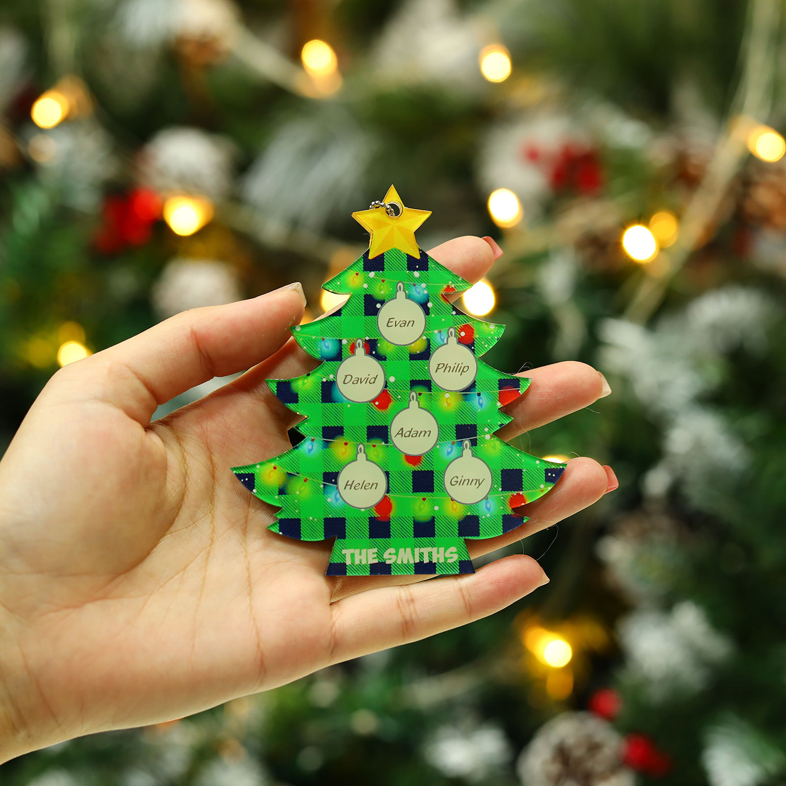 6 Names - Personalised Acrylic Christmas Tree Ornaments Customised Text & Name Xmas Pendant Gifts for Family Friends-Jessemade AU