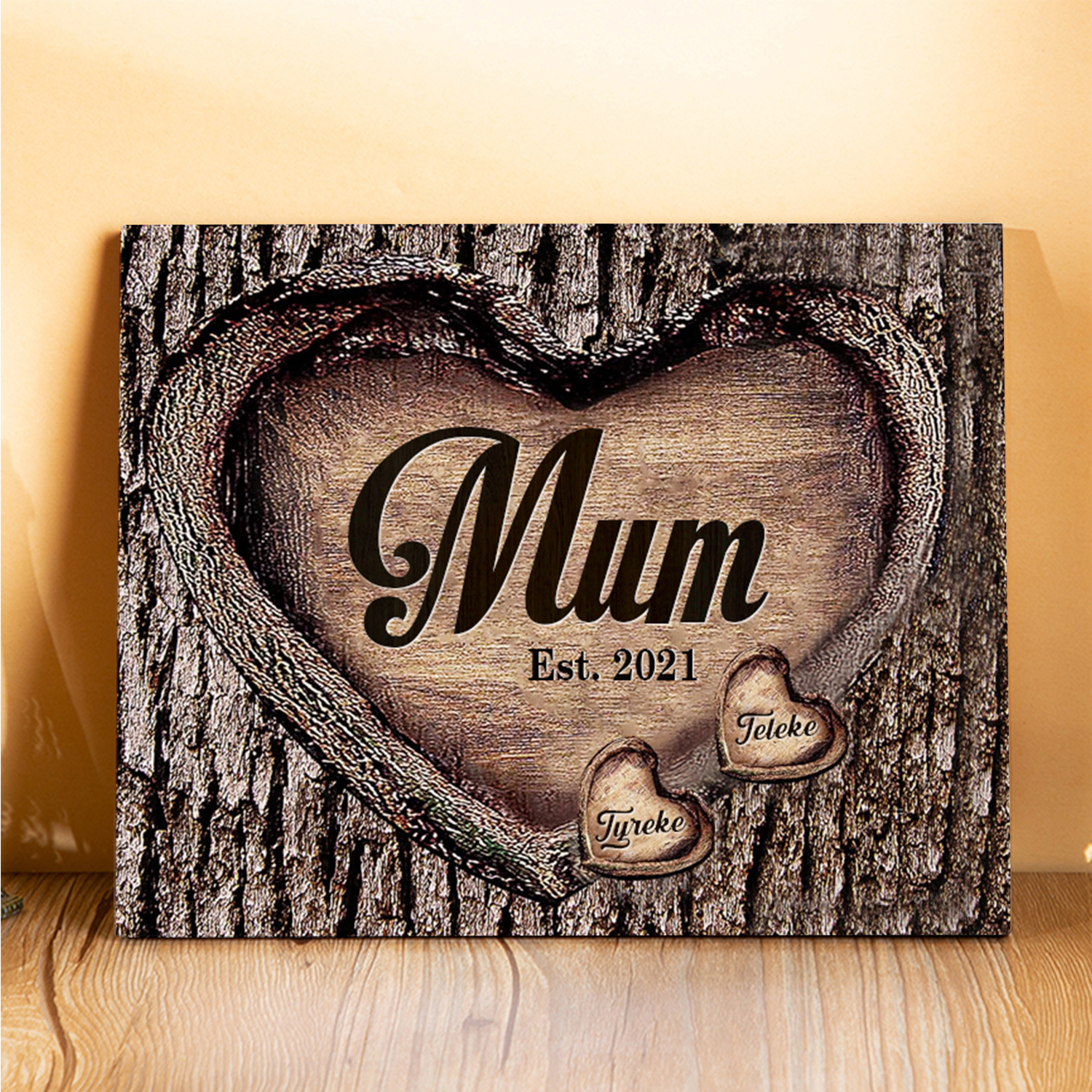 2 Names - Personalised Mum Wooden Plaque Custom Date & Names Home Decoration Hearts Gift for Mother-Jessemade AU