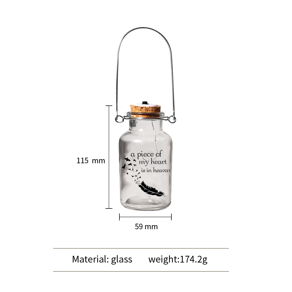 Memorial Jar Night Light - A Piece Of My Heart Is In Heaven - LED Lamp Memorial Bottle-Jessemade AU