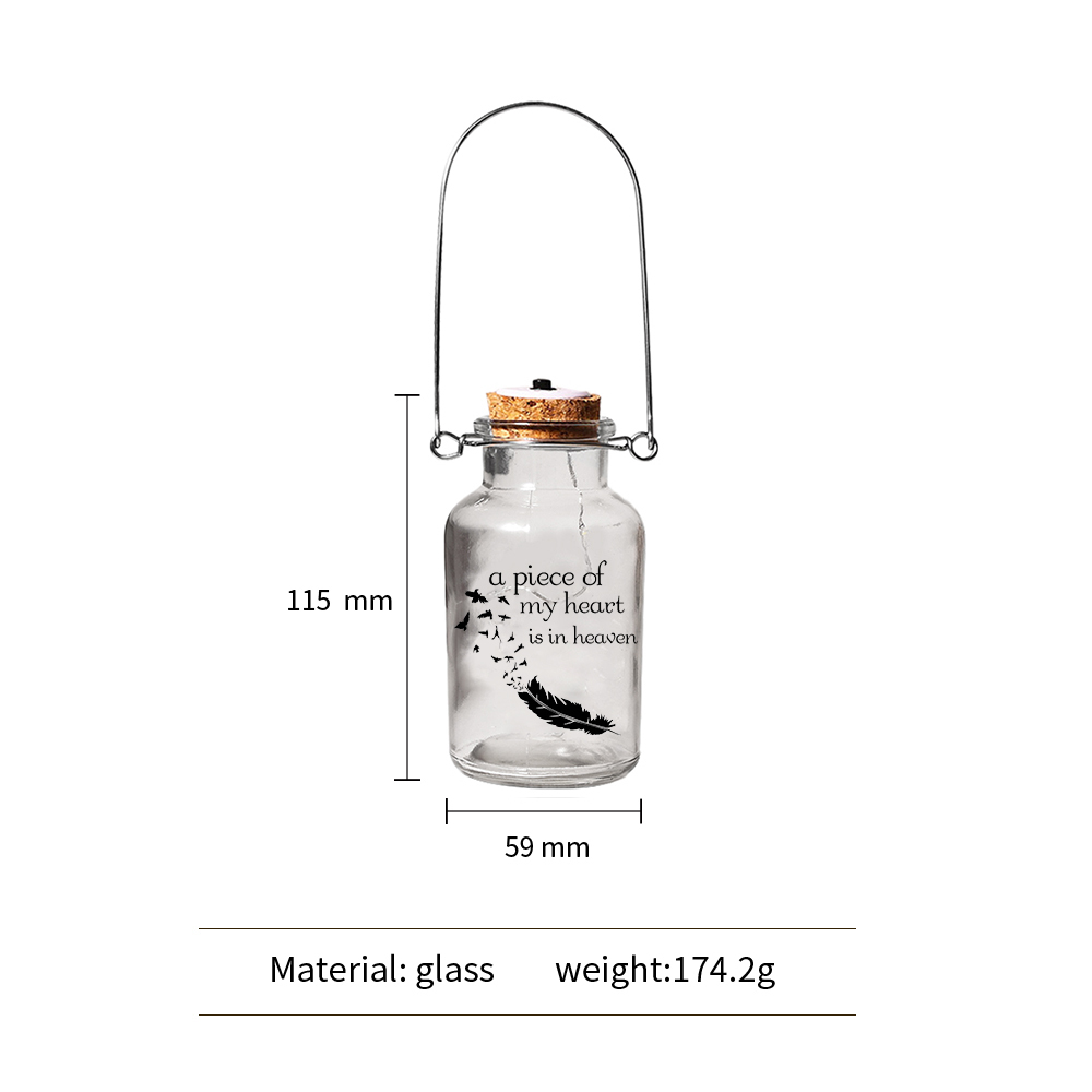Memorial Jar Night Light - A Piece Of My Heart Is In Heaven - LED Lamp Memorial Bottle-Jessemade AU