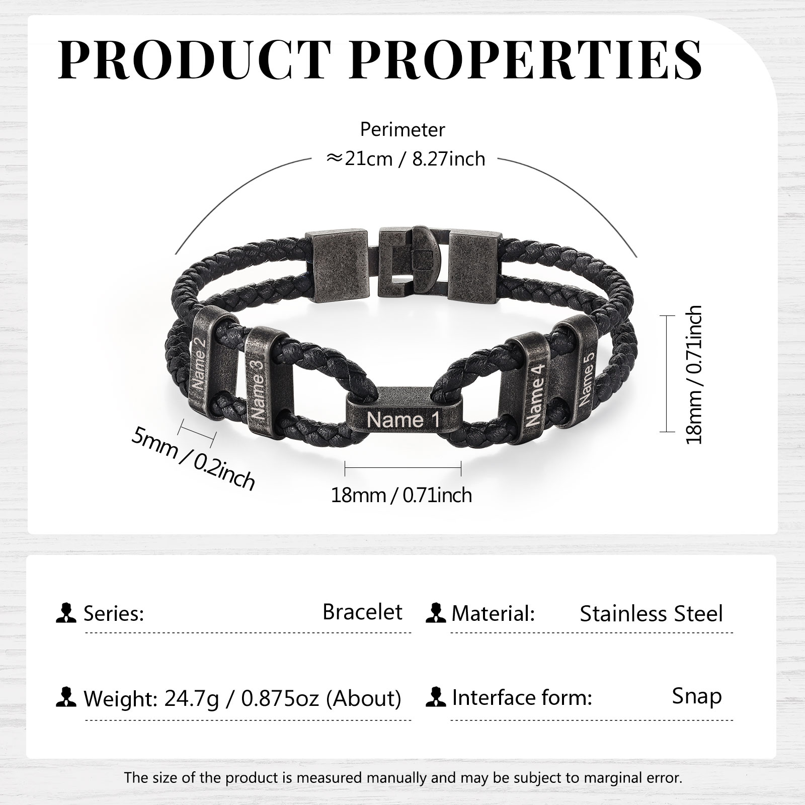 5 Names - Vintage Men's Leather Bracelet Custom Name Bracelet Two Layers Bracelet Personalised Gift for Him-Jessemade AU