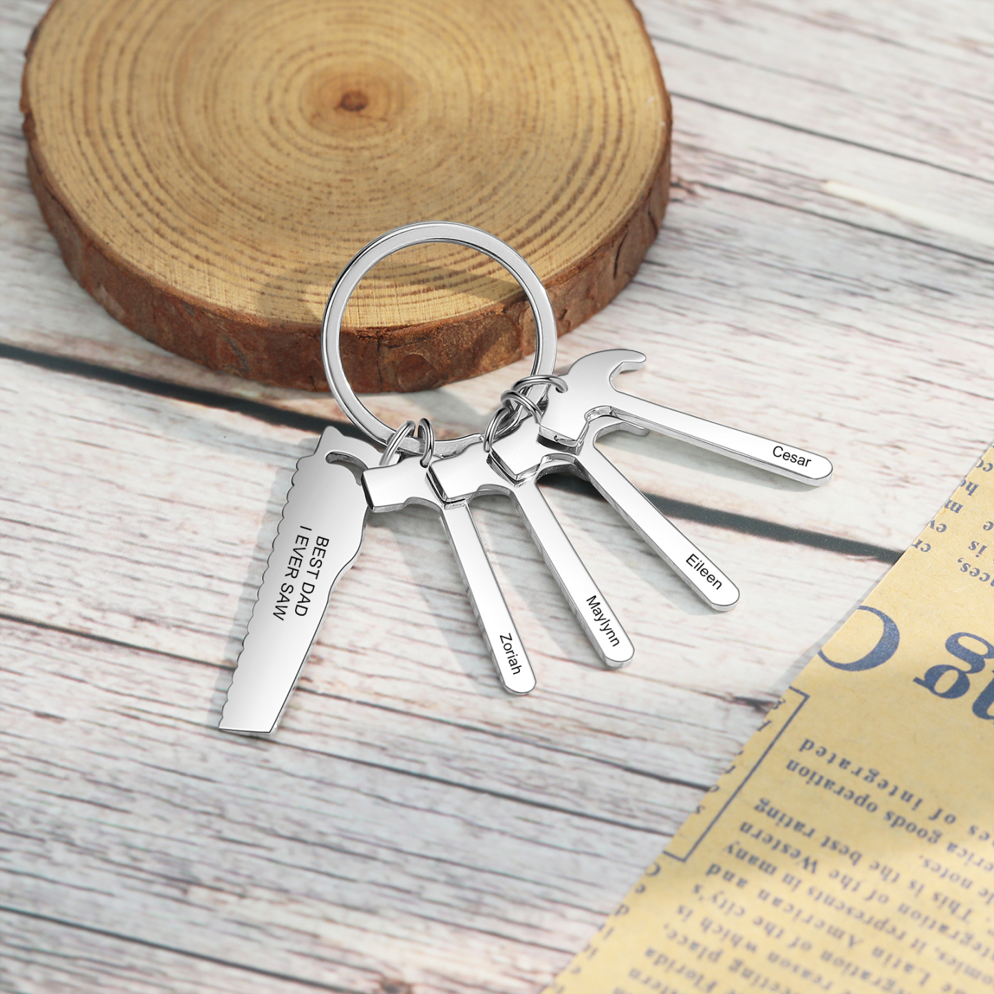 Father's Day Gifts Tool Keychain Personalised 4 Names Stainless Steel Keyring For Him-Jessemade AU