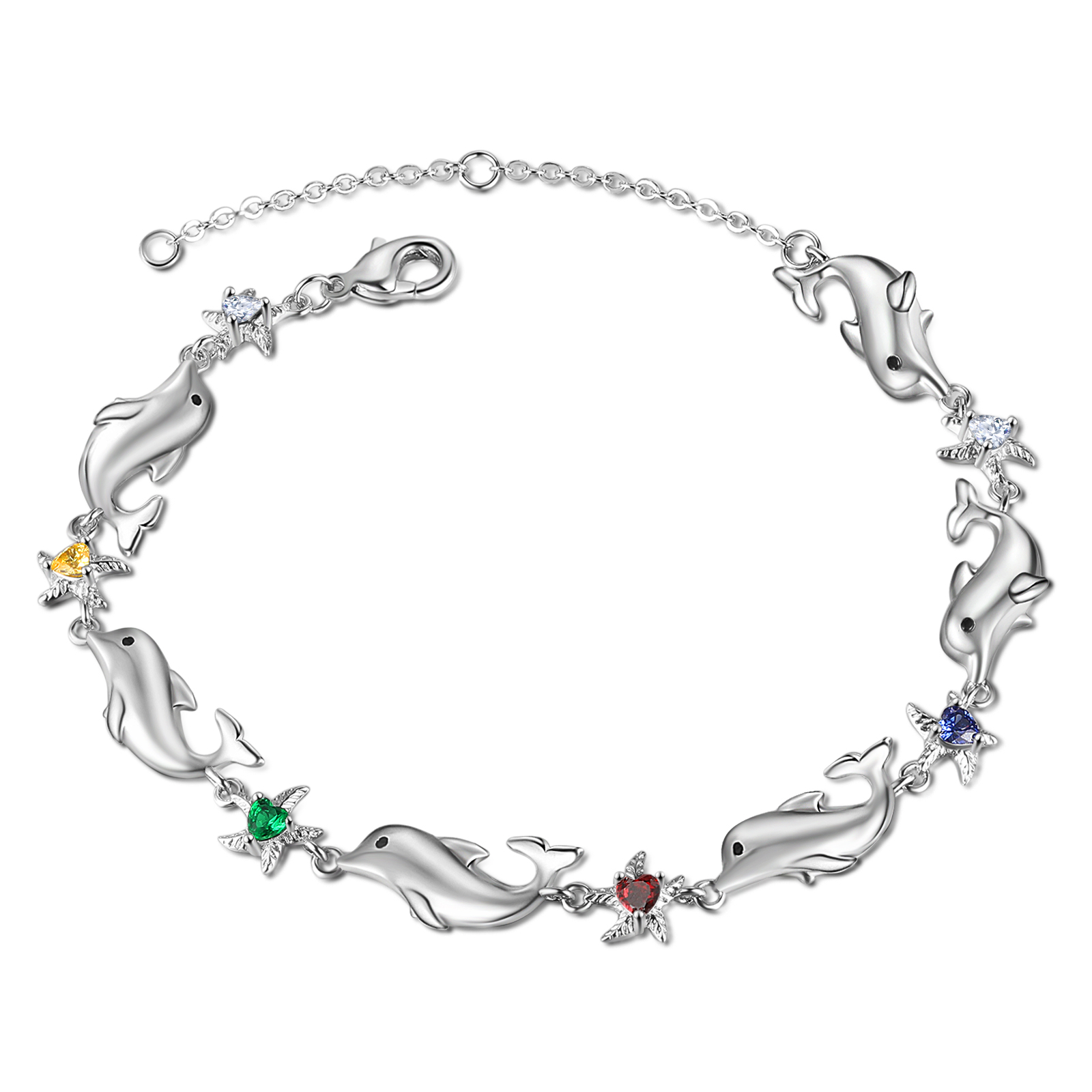 Animal Bracelet Personalised Dolphin Bracelet With 4 Birthstones Engraved Names Starfish Charm Gifts For Her-Jessemade AU