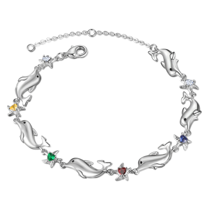 Animal Bracelet Personalised Dolphin Bracelet With 4 Birthstones Engraved Names Starfish Charm Gifts For Her-Jessemade AU