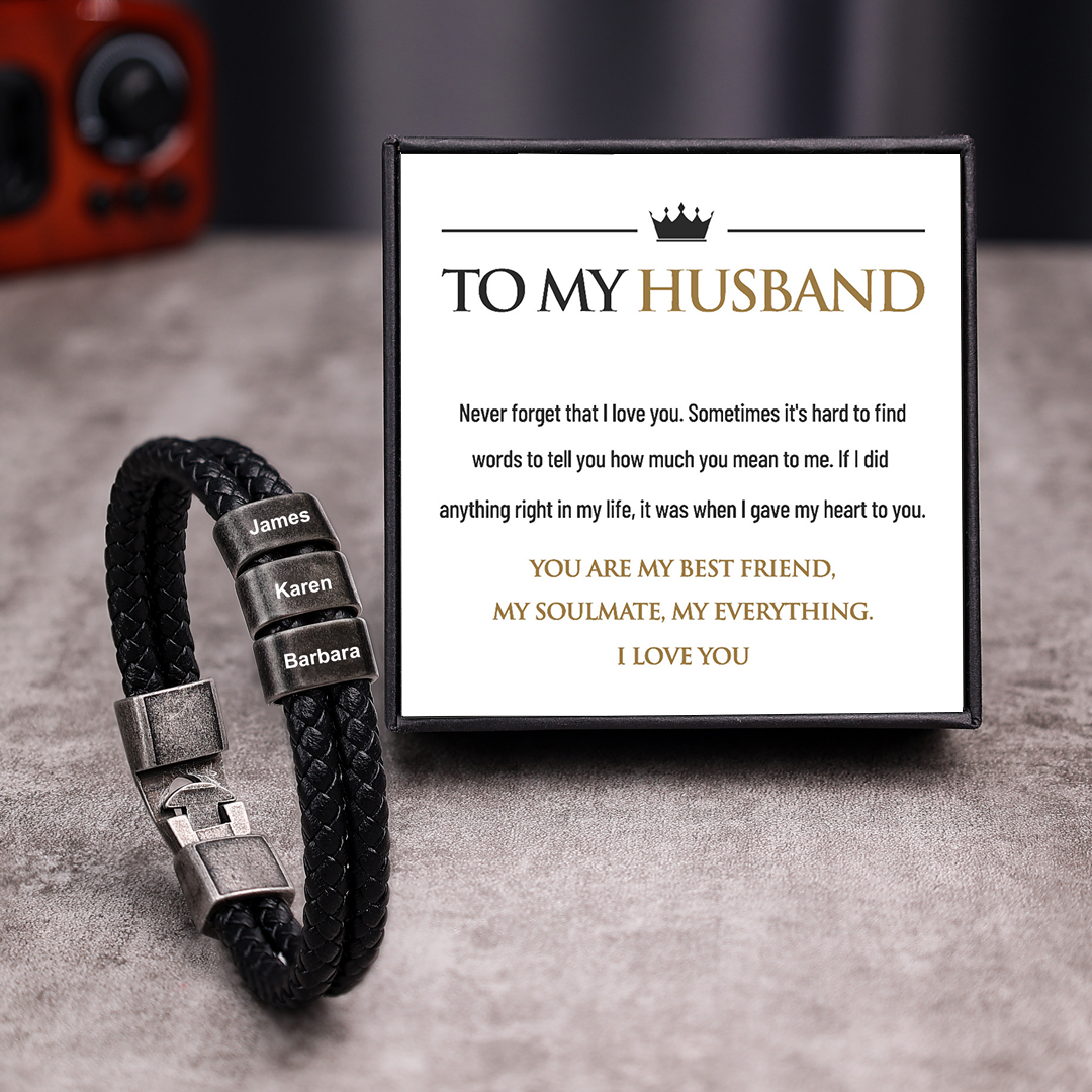 Personalised Men Leather Bracelet with 3 Names Beaded Wrap Bracelet Retro Style For Him-Jessemade AU