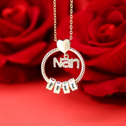 5 Names - Personalised Nan Necklace Custom Names & Birthstones Circle Pendant Necklace Gift for Grandma Nanna-Jessemade AU