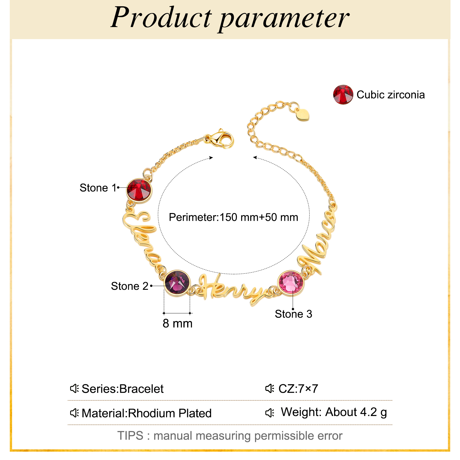 Personalised Bracelet With Birthstone Custom 3 Names Bracelet Gift For Women-Jessemade AU