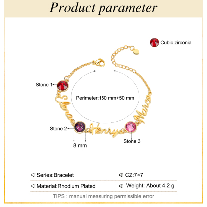 Personalised Bracelet With Birthstone Custom 3 Names Bracelet Gift For Women-Jessemade AU