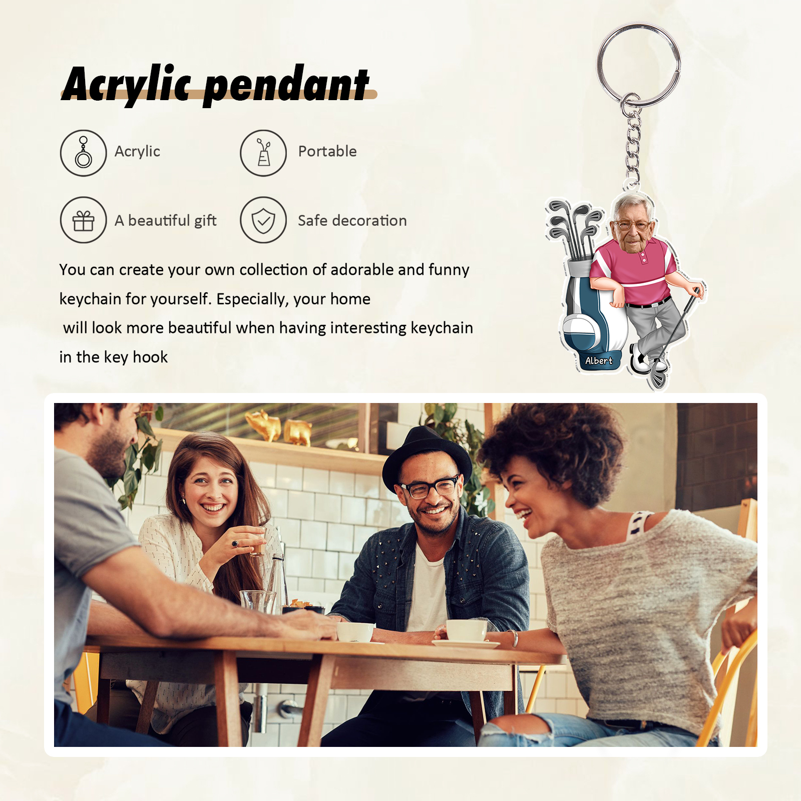 Custom Photo & Name Acrylic Keychain Golf Hanging Ornament Creative Personalised Gift for Him-Jessemade AU