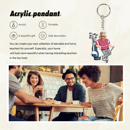 Custom Photo & Name Acrylic Keychain Golf Hanging Ornament Creative Personalised Gift for Him-Jessemade AU