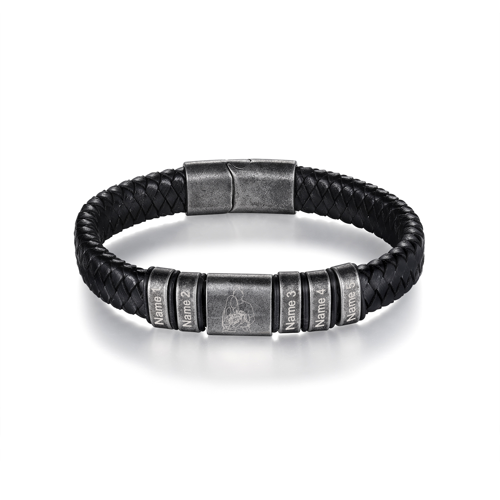 5 Names - Personalised Men's Leather Braided Bracelet Custom Name & Photo Bracelet Vintage Gift for Him-Jessemade AU
