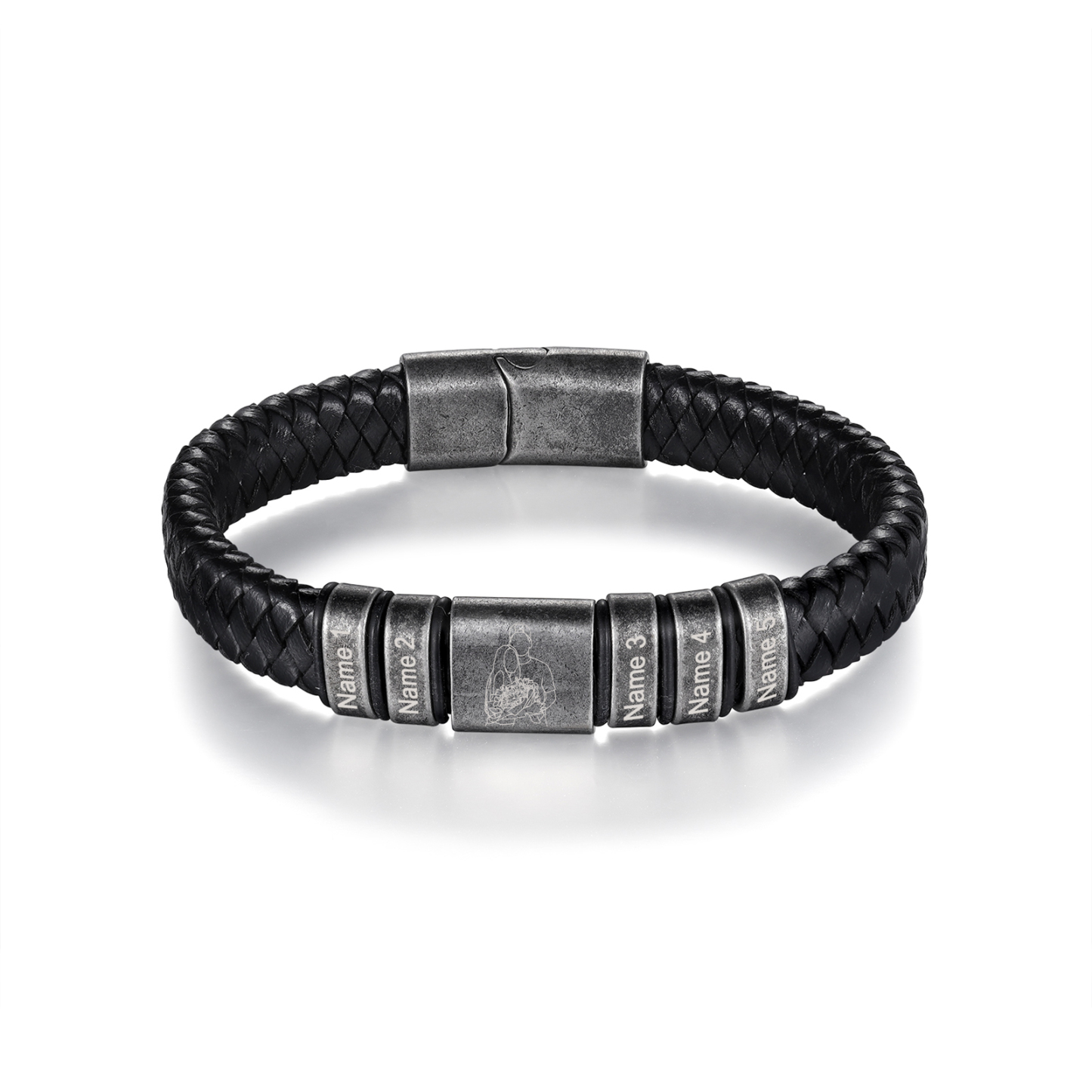 5 Names - Personalised Men's Leather Braided Bracelet Custom Name & Photo Bracelet Vintage Gift for Him-Jessemade AU