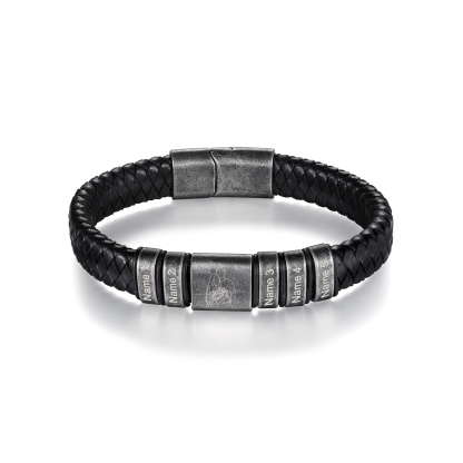 5 Names - Personalised Men's Leather Braided Bracelet Custom Name & Photo Bracelet Vintage Gift for Him-Jessemade AU