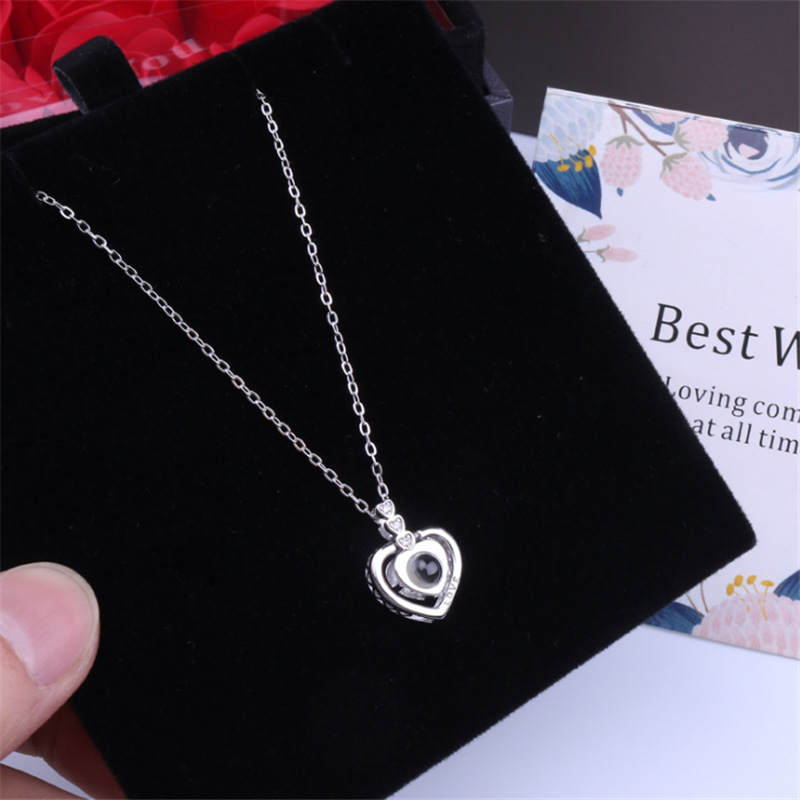 100 Languages Projection Necklace Engraved  " I LOVE YOU" Heart Necklace Valentines Day Gifts For Her-Jessemade AU