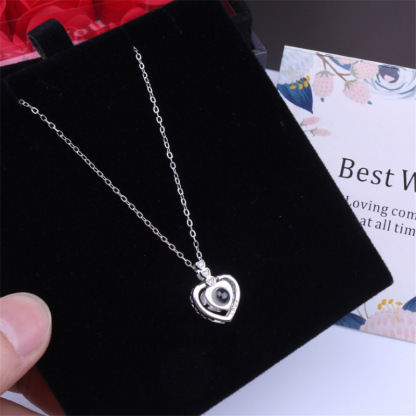 100 Languages Projection Necklace Engraved  " I LOVE YOU" Heart Necklace Valentines Day Gifts For Her-Jessemade AU