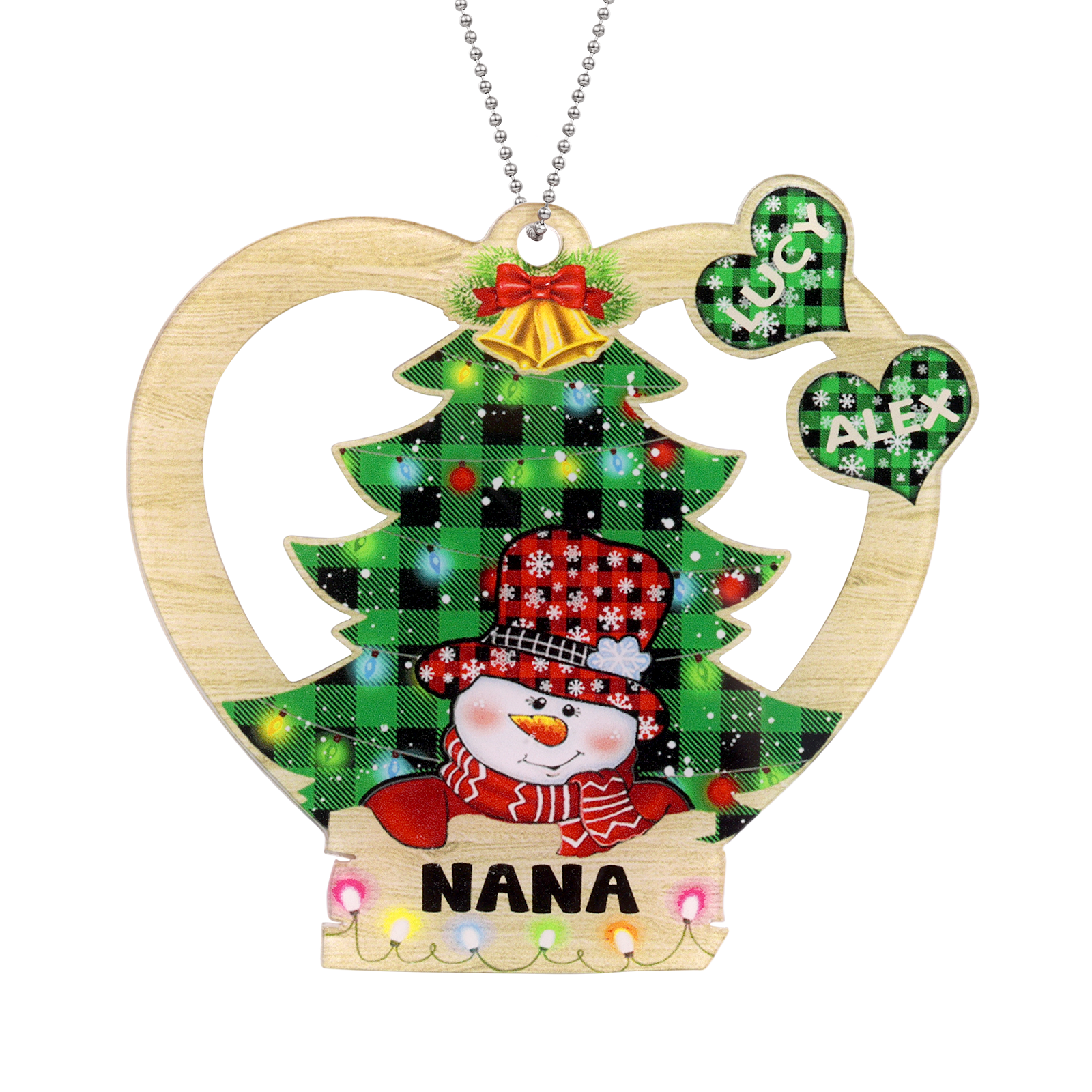 2 Names - Personalised Heart Christmas Tree Ornament Customised Name & Text Acrylic Snowman Hanging Ornaments Gift for Family-Jessemade AU