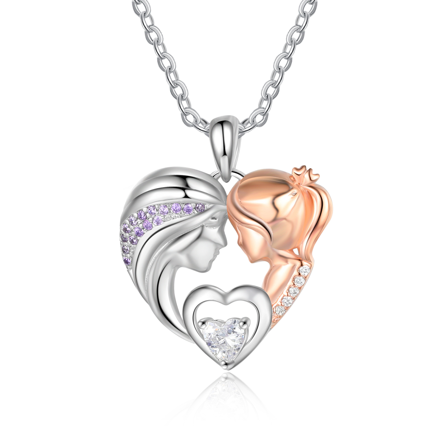 Mother and Daughter Necklace with Diamond Heart Pendant Necklace for Her-Jessemade AU