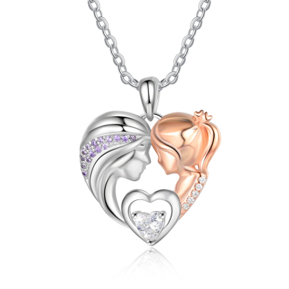 Mother and Daughter Necklace with Diamond Heart Pendant Necklace for Her-Jessemade AU