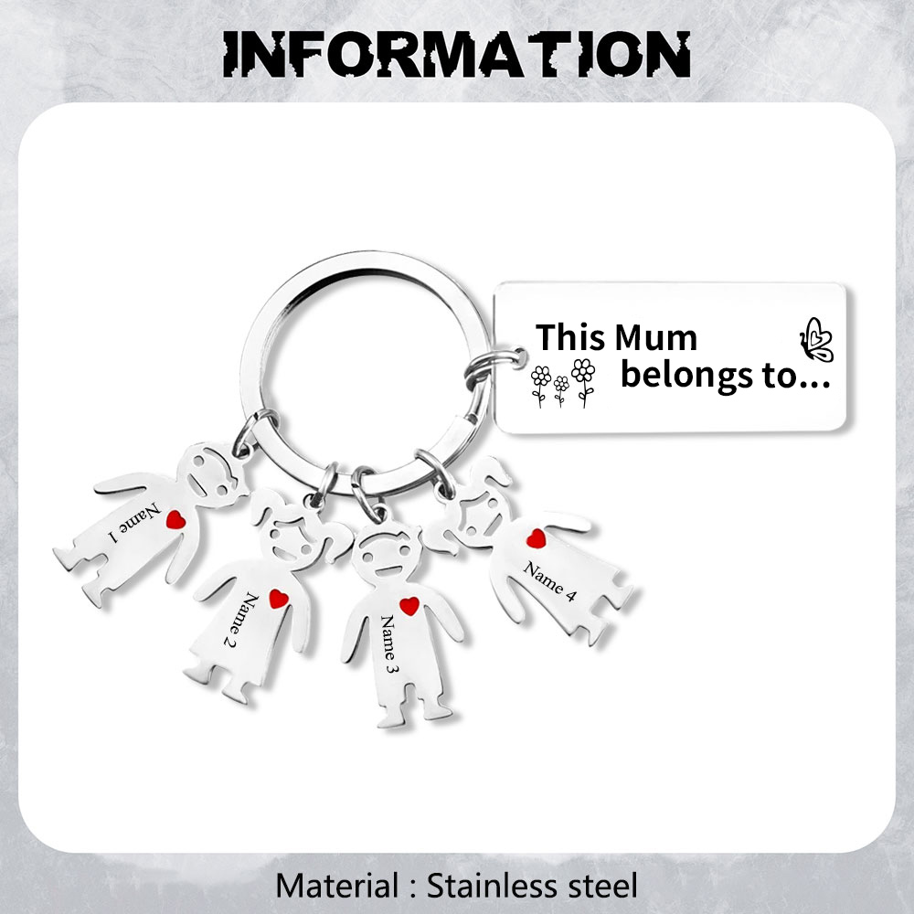 4 Names - Personalised Keychain with Kid Charms Engraved Names Keychain Mother's Day Gift for Mum/Nan-Jessemade AU