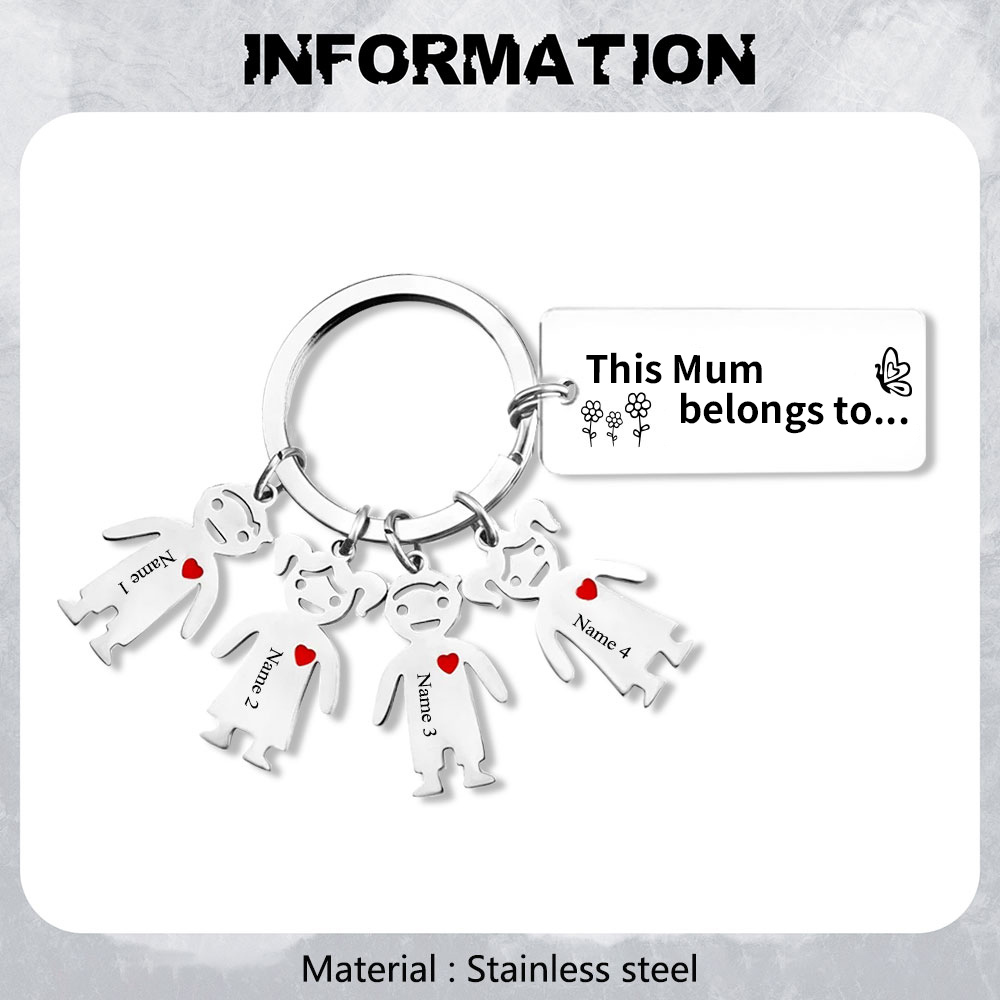 4 Names - Personalised Keychain with Kid Charms Engraved Names Keychain Mother's Day Gift for Mum/Nan-Jessemade AU
