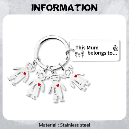 4 Names - Personalised Keychain with Kid Charms Engraved Names Keyring Mother's Day Gift for Nan-Jessemade AU