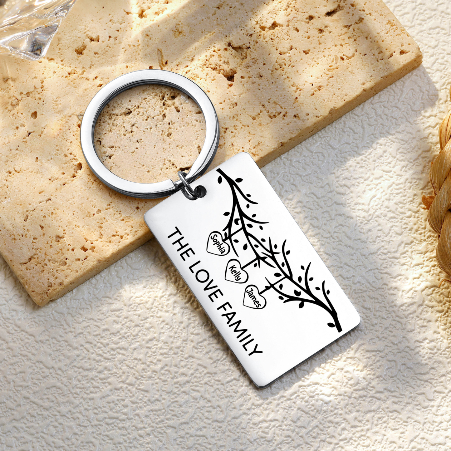 Custom Family Tree Keychain with 3 Names Personalised Dog Tag keyring-Jessemade AU