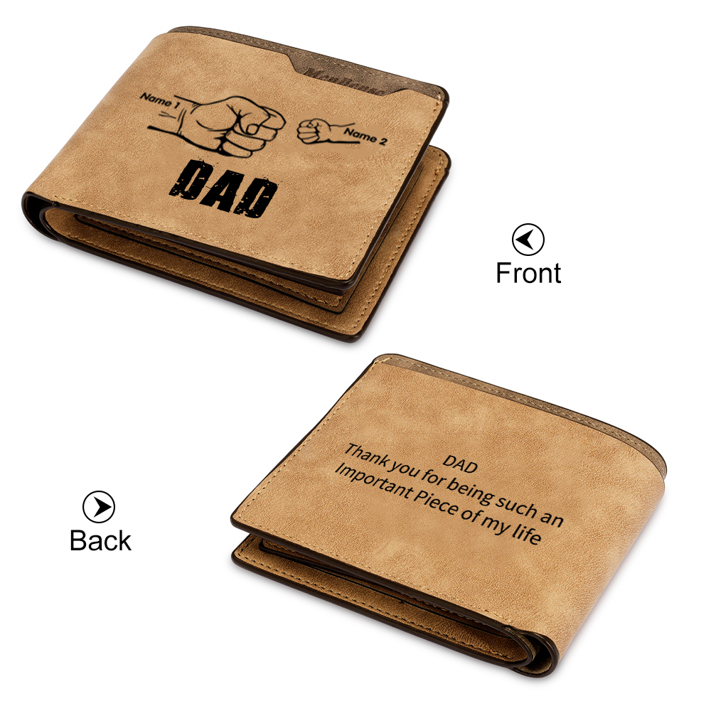 2 Names - Personalised Men Leather Wallet Custom Photo & Text & Name Folding Wallet Fist Bump Wallet Gift for Dad-Jessemade AU