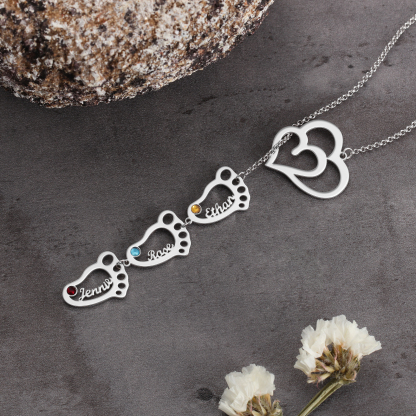 Personalised Baby Foot Necklace With Birthstones Custom 3 Names Necklace Gift For Mother-Jessemade AU