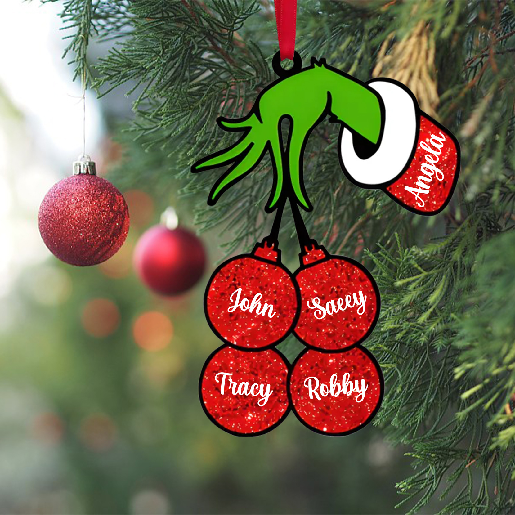 5 Names - Personalised Wooden Christmas Ornaments Customised Name Grinch Christmas Ornament Gifts for Family Friends-Jessemade AU