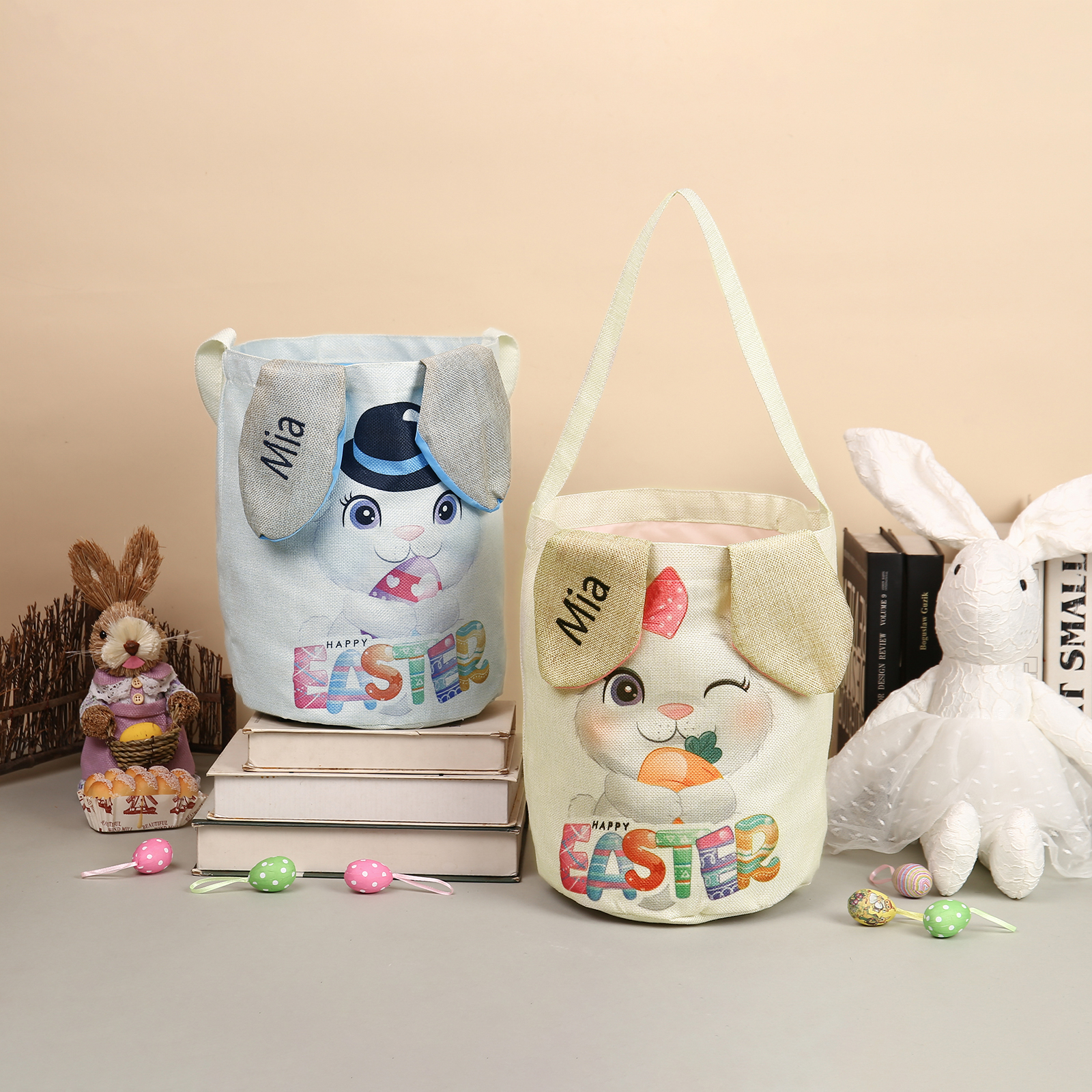 Personalised Bunny Tote Bag Customised with Name Bunny Bucket Bag Easter Gifts-Jessemade AU
