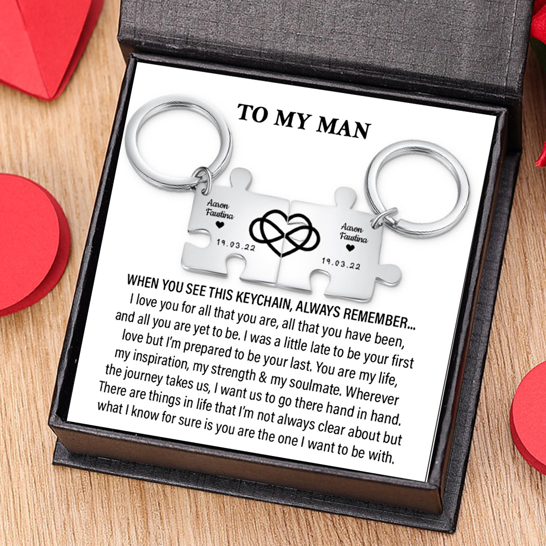 Personalised Puzzle Couple Keychain Set Engrave 2 Names & Date Keyring Infinity Love Matching Couple Gifts-Jessemade AU