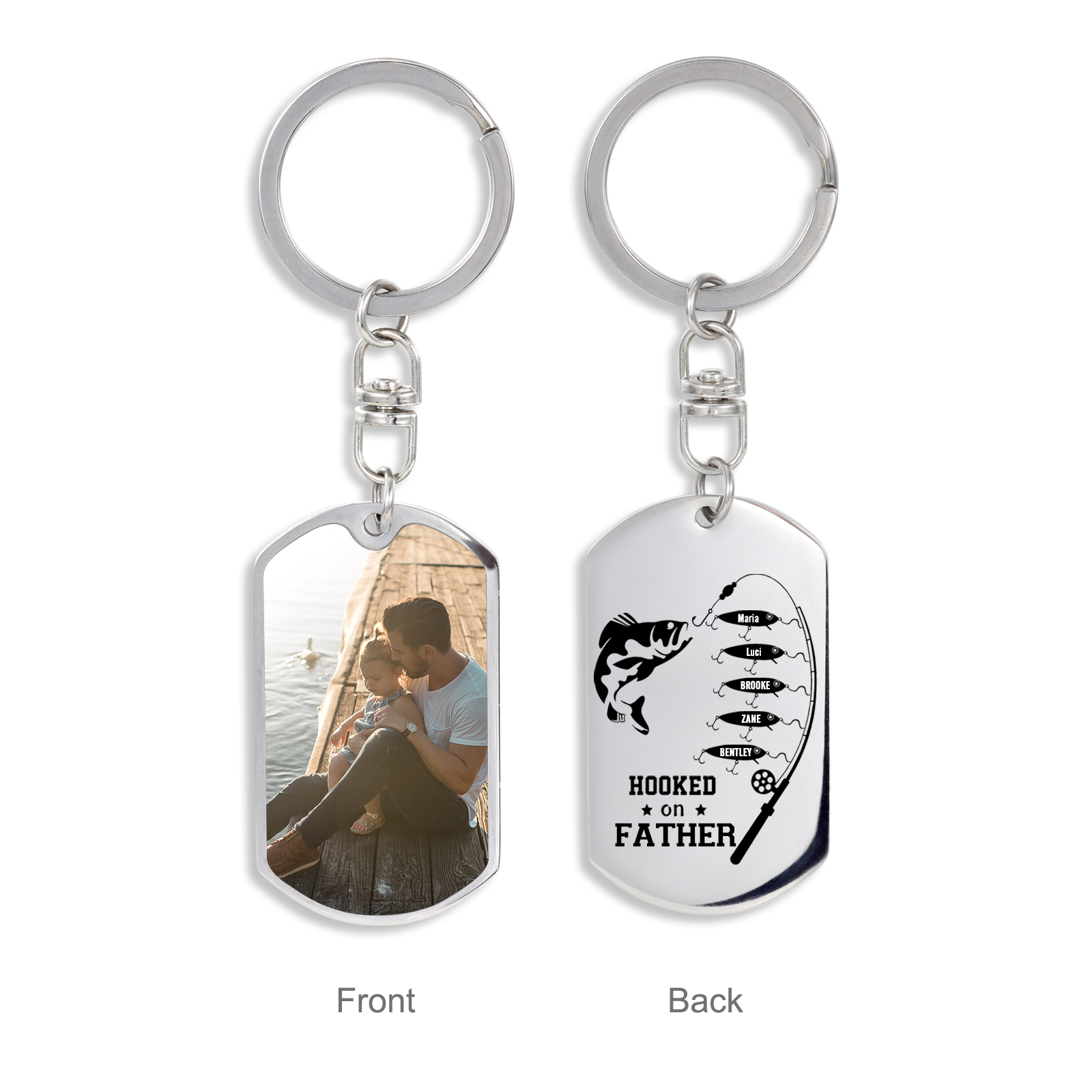 Fishing Keychain For Dad Custom Photo Keyring Engrave 5 Names Father's Day Gifts-Jessemade AU