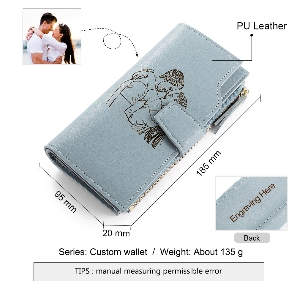 Blue Personalised Leather Wallet Engraved Photo Long Purse Gifts For Women-Jessemade AU