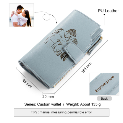 Blue Personalised Leather Wallet Engraved Photo Long Purse Gifts For Women-Jessemade AU