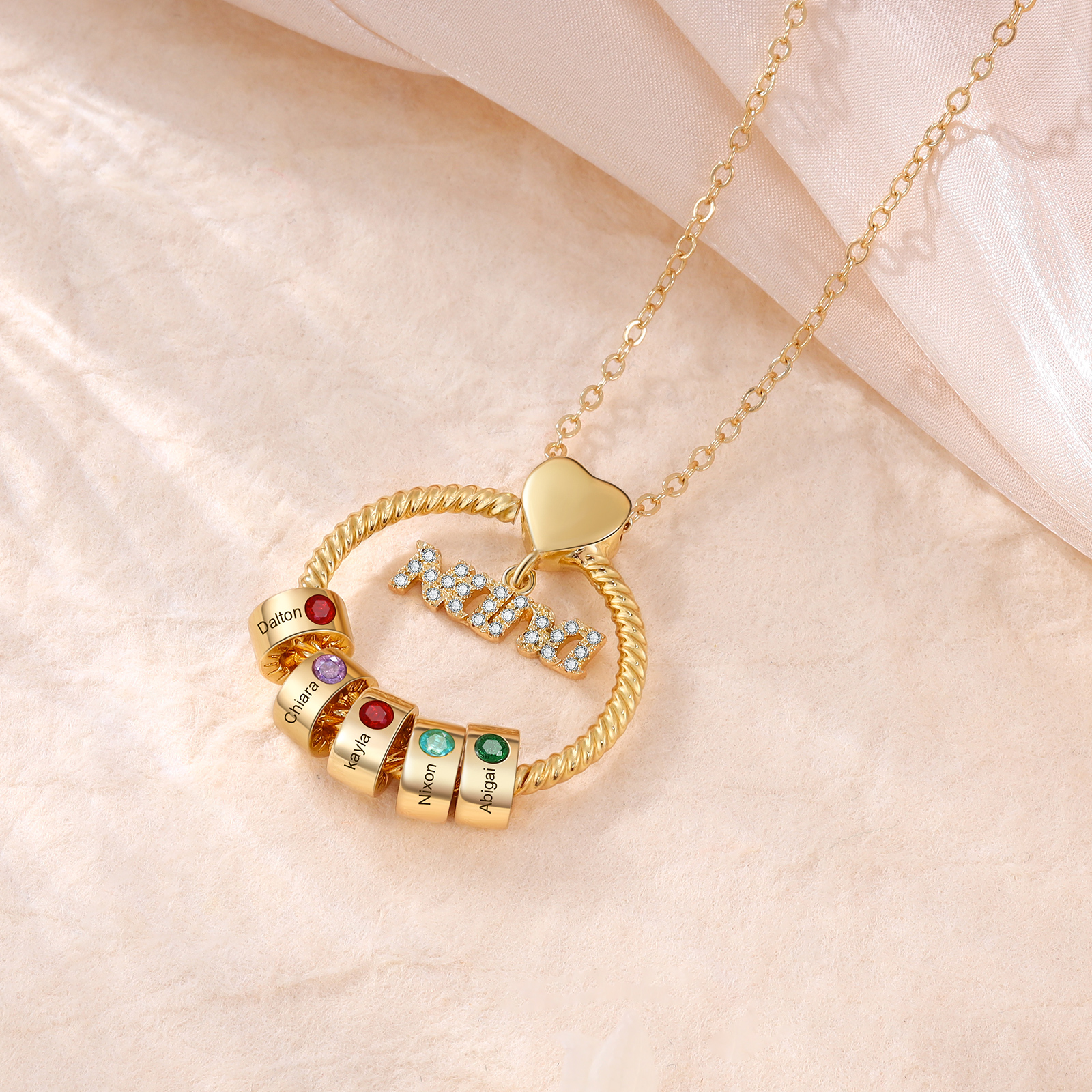 5 Names - Personalised Nana Necklace Custom Names & Birthstones Circle Pendant Necklace Gift for Grandma Nana-Jessemade AU