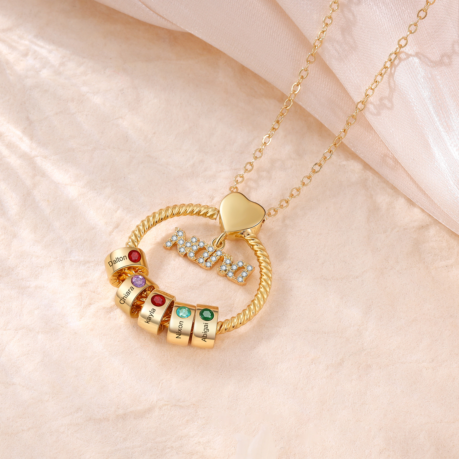 5 Names - Personalised Nana Necklace Custom Names & Birthstones Circle Pendant Necklace Gift for Grandma Nana-Jessemade AU