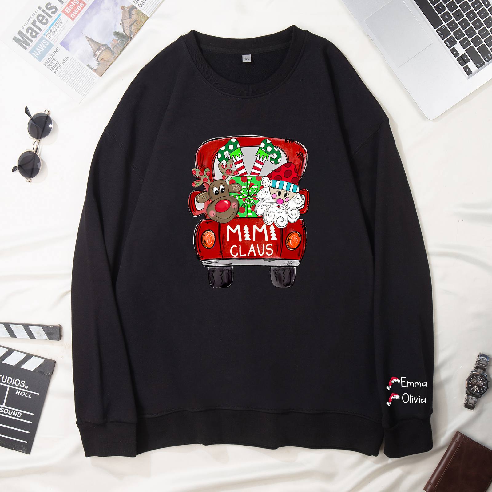 2 Names - Personalised Christmas Sweatshirt Custom Name & Text Sweatshirt Mimi Claus Sweatshirt Gift for Family -Jessemade AU