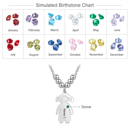 Personalised Kids Charm Necklace With 1 Birthstone Engraved Names Gift For Mother-Jessemade AU
