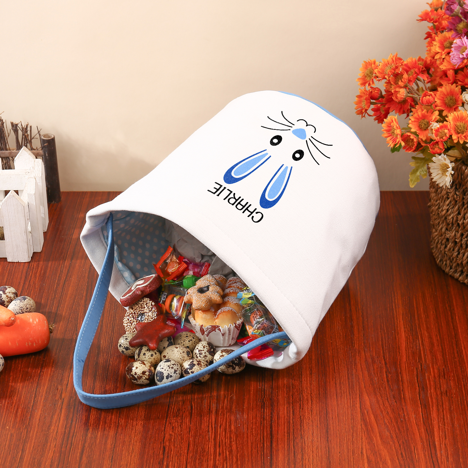 Easter Bunny Tote Bag Personalised Name Bucket Bag White Basket Gifts For Kids-Jessemade AU