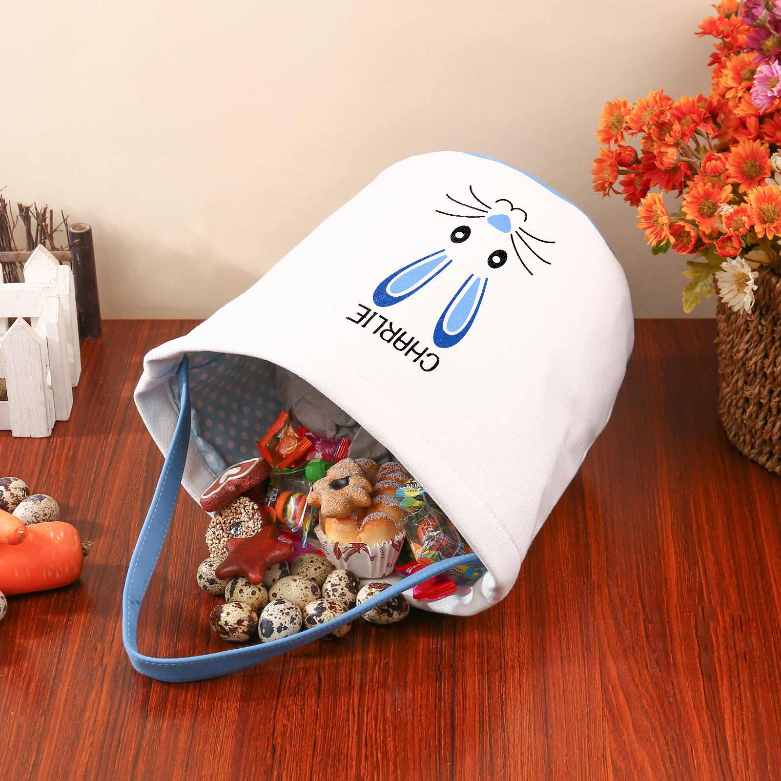 Easter Bunny Tote Bag Personalised Name Bucket Bag White Basket Gifts For Kids-Jessemade AU