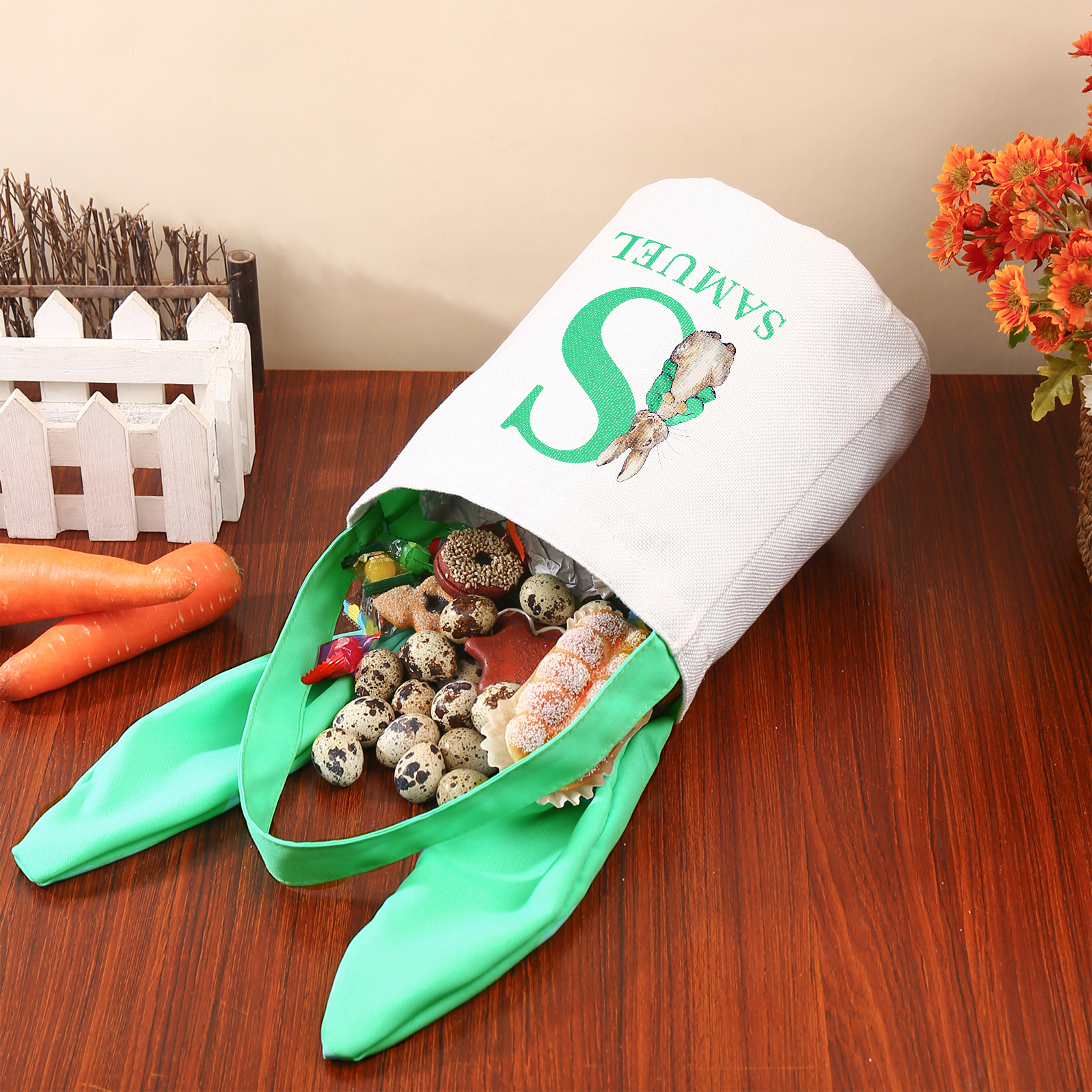 Easter Bunny Tote Bag Personalised Name & Letter Bucket Bag Bunny Basket Gifts For Kids-Jessemade AU